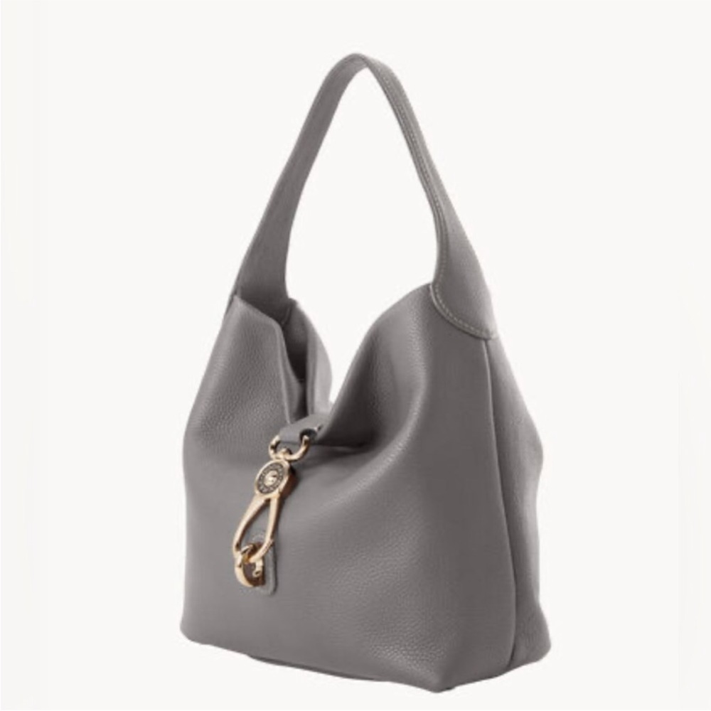 Dooney & Bourke Belvedere Pebble Leather Logo Lock Shoulder Bag Soft Gray - Picture 10 of 16